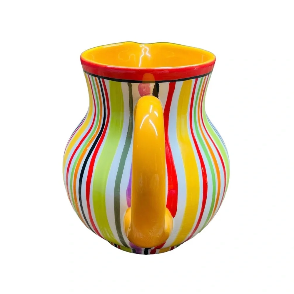 CRATE & BARREL Multicolored Striped Ceramic Raya Pitcher